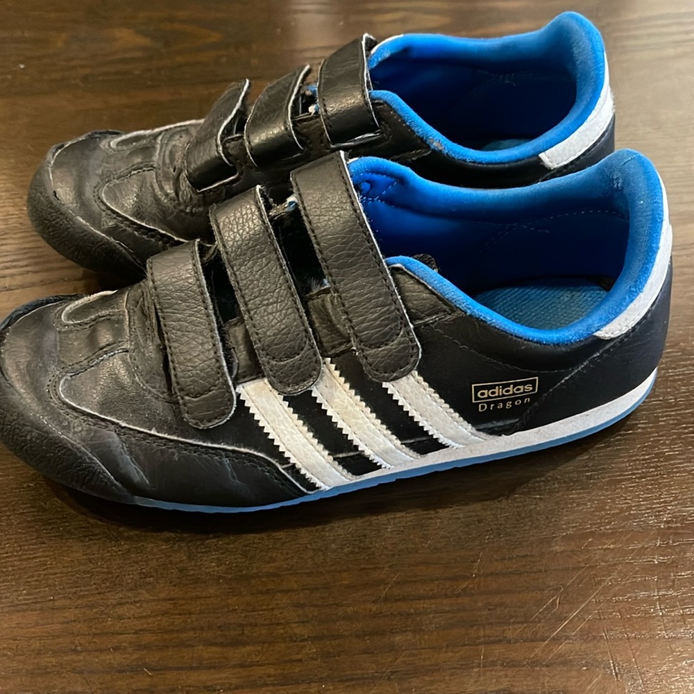 Adidas Dragon, black and blue, Velcro shoes, size 3, GUC